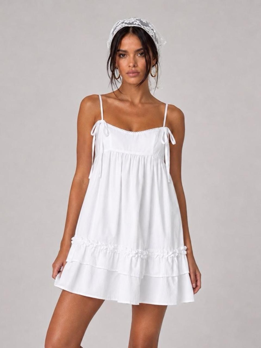 Princess Polly White Spaghetti-Strap Tiered Mini Dress